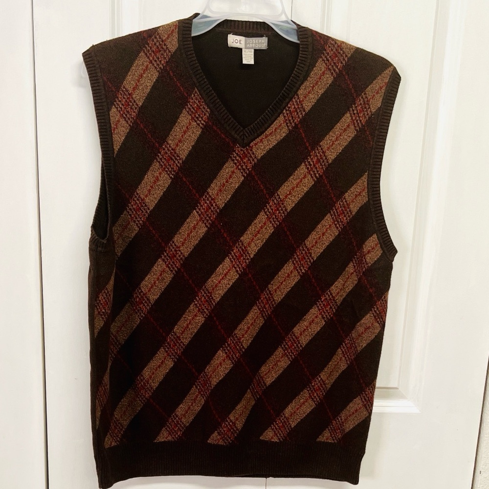 Joseph Abboud Brown and Red Argyle V-Neck Sweater Vest Size XL